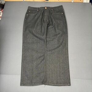 King Maker Men's Grunge Wide Leg Embroidered Flap Black Jeans (36x29)